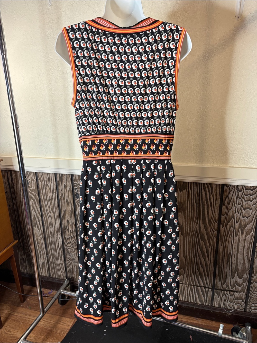 Max Studio Black Midi Dress with Orange and White Floral Print - Picture 3 of 4